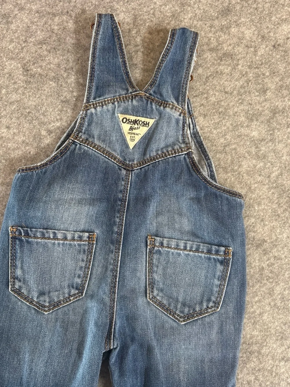 OshKosh B'gosh Blue Denim Overalls with Rainbow & Heart Patches
